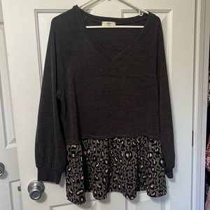 Gray with Leopard Peplum Top